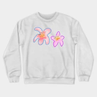 Pink blue watercolor lily flower art Crewneck Sweatshirt